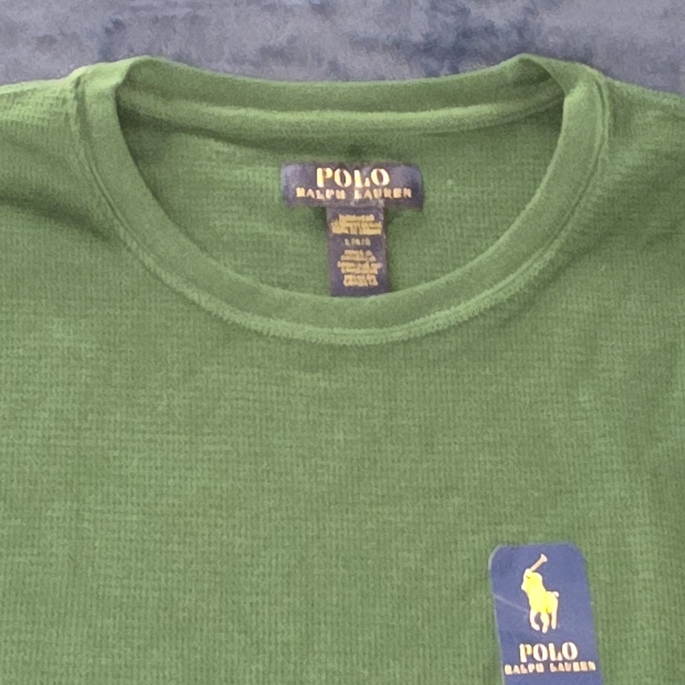 NWT Polo Ralph Lauren Mens Green Waffle Knit Crew Neck Long Sleeve Tee Shirt New